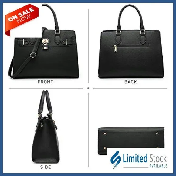 Vegan Leather Tote with Clutch, 13.5 Work Bag, Multiple Pockets